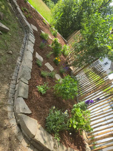 Terrassiertes Hangbeet mit neuer Bepflanzung