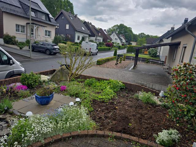 Bepflanzter Vorgarten mit Staudenbeeten